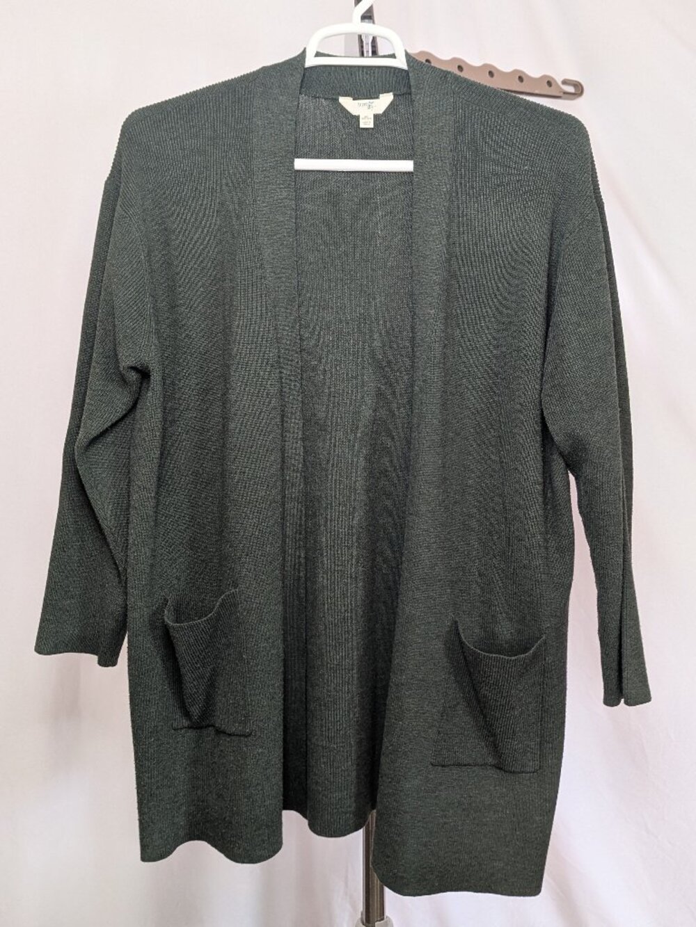 Terra & Sky Olive Green Open Front Cardigan Sweater with Pockets